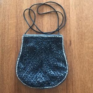 Black and Silver Geometric Clutch with Metallic Trim